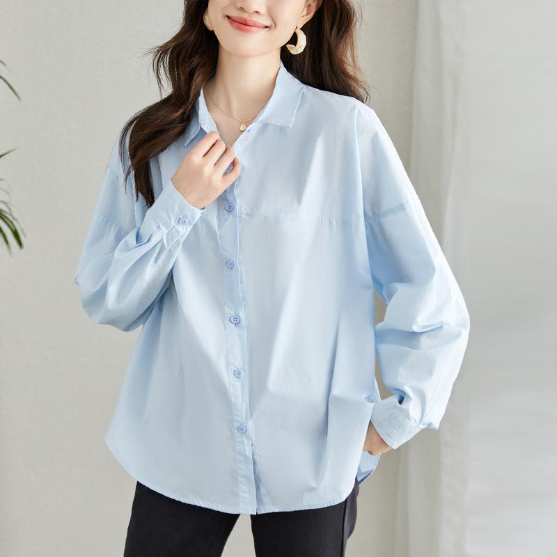 

Белая рубашка с длинным рукавом, нишевый дизайн, для通勤, свободная, осенняя, актуальная, шикарная рубашка M синий