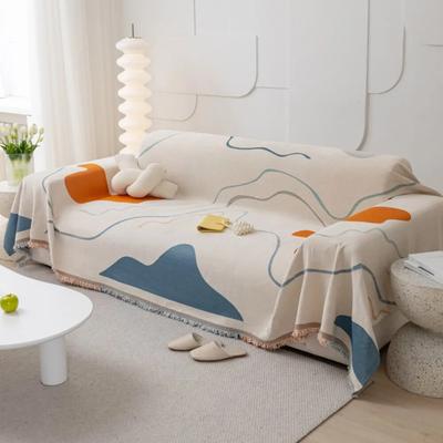 Spring Geometric Line Pattern Soft Sofa Towel Blankets Camping Picnic Anti-Cat Towel INS Cotton Scratch Protection Sofa Mat