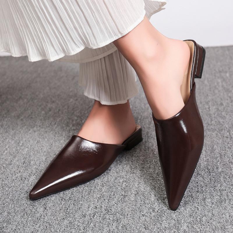 Summer Street Style Pointed Toe Slingback Mules Women Low Heel Elegant Party Dress Sandals