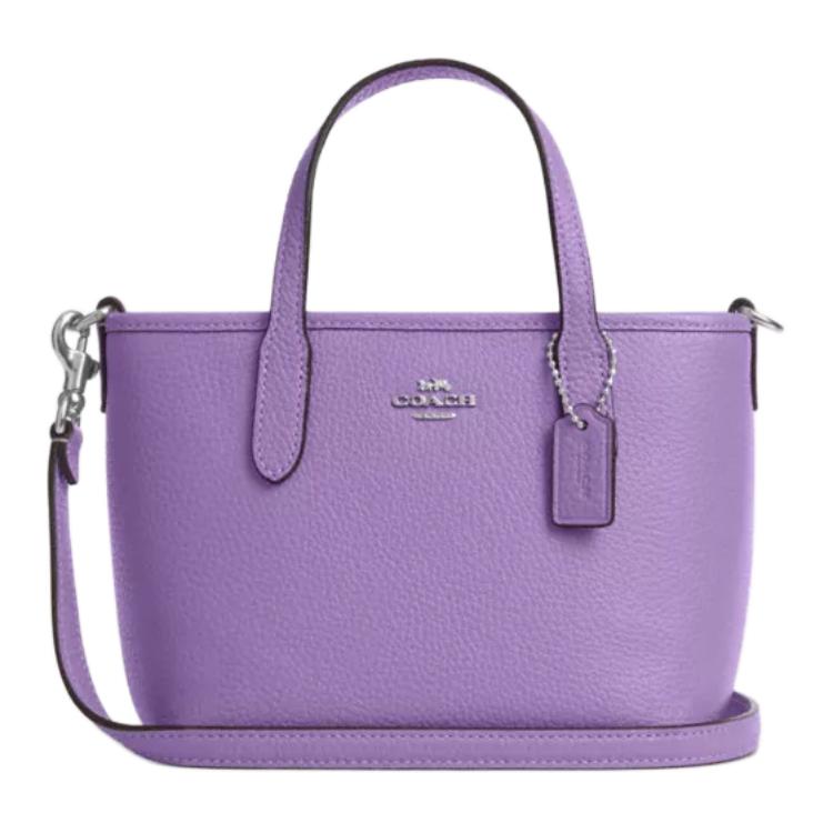 Coach City 15 Solid Color Logo Hardware Zipper Closure Pebble Leather Tote Bag Women tote bags Purple CW031-SVII Basic Set (Bag+Dust Bag)
