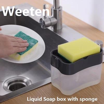 Küchen-Spülmittel-Seifenbox mit Schwammhalter, Handdruck-Flüssigkeitsdosierbehälter, Organizer