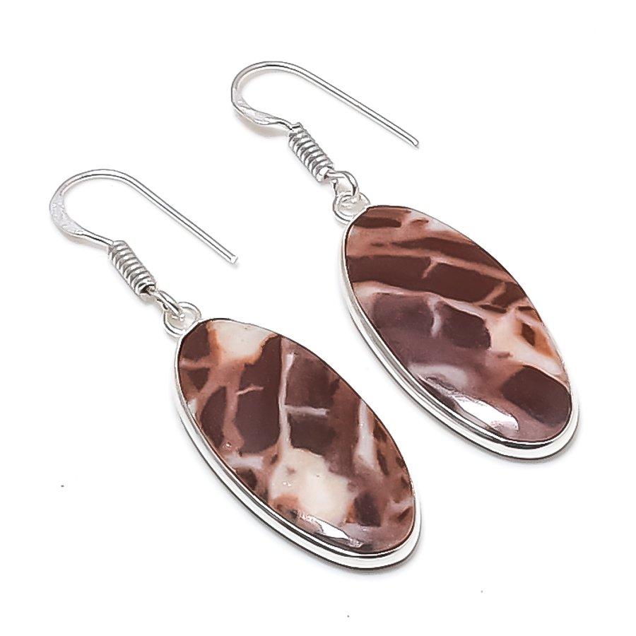 Натуральный Капучиновый Яшма 925 Пробы Серебро Ювелирное Изделие Серьга 1,97  AEE-11078