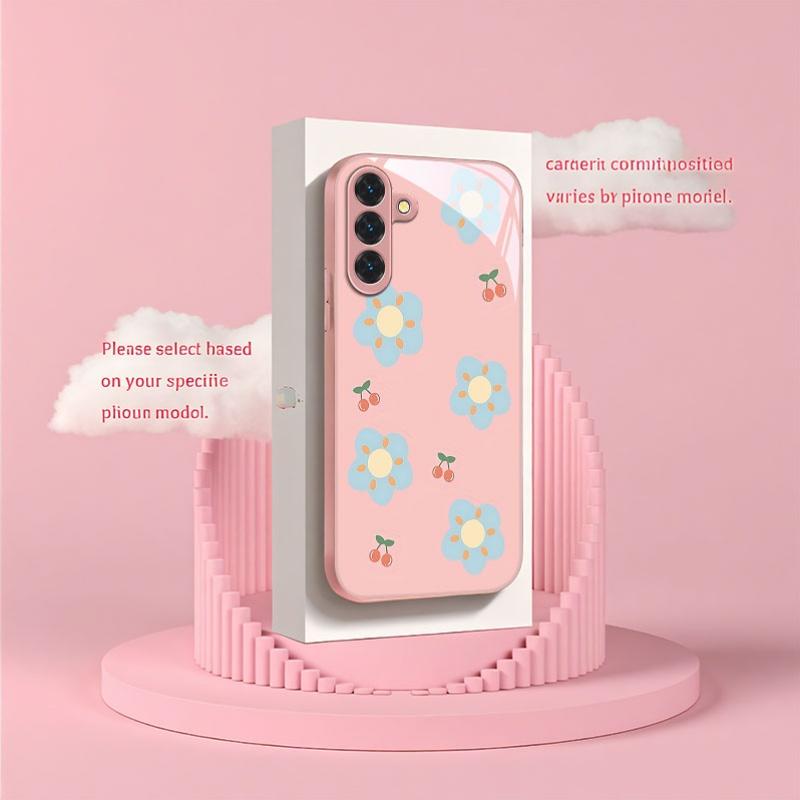 Pink Minimalist Floral Cherry Print Phone Case Suitable for Galaxy S26 S25 S24 S23 Ultra S22 Ultra S20 Ultra 56 A72 A73 5G