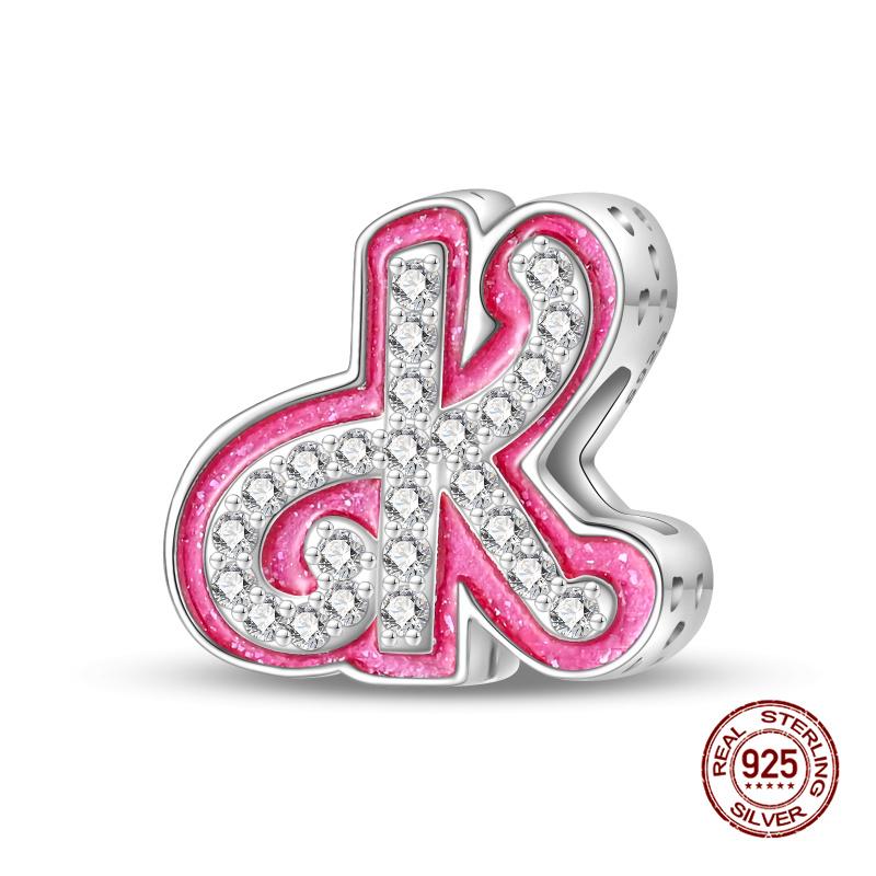 New In 26 Pink Pave A- Z Alphabet Beads Copper Love Letter Charm Fit Original 3Mm Charms Bracelet Bangle Fine Jewelry Gifts