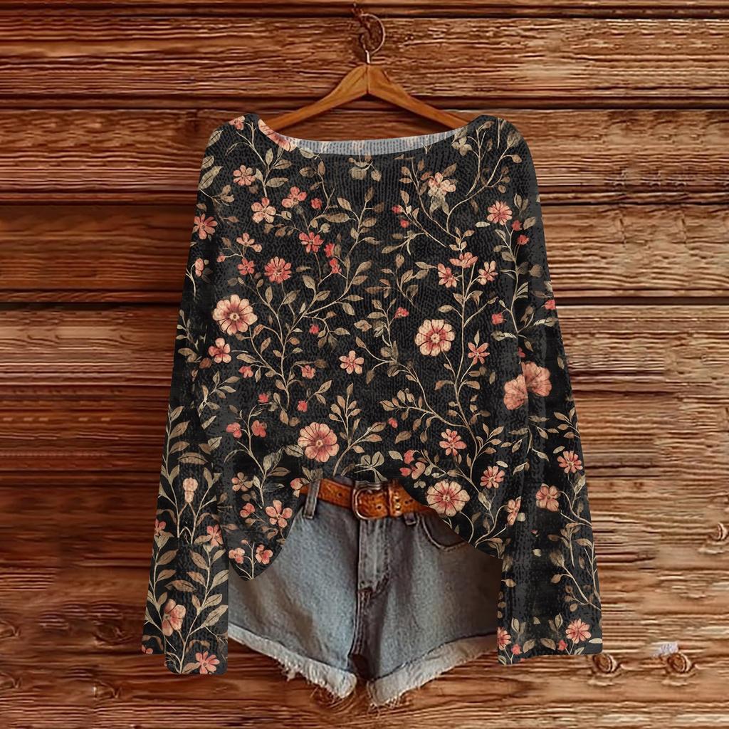 Womens  Fall Sweaters Long Sleeve Print Tops Pullover Sweaters Loose Dressy Casual Basic Clothes