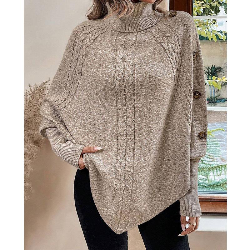 Damen S Herbst Winter Gestrickter Umlegekragen Fledermausärmel Umhang Pullover