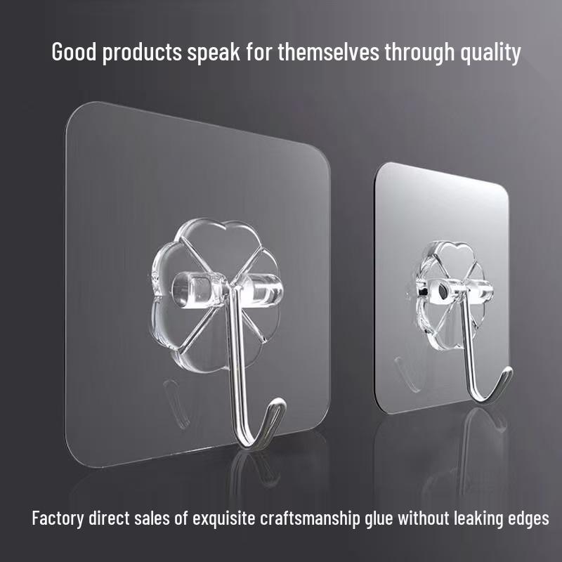 Strong No-Punch Adhesive Plastic Hooks - Transparent, Load-Bearing for Kitchens