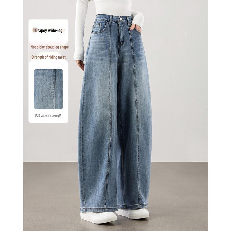 TERRE BLEUE Women s Retro High-Waist Loose Wide-Leg Jeans XL