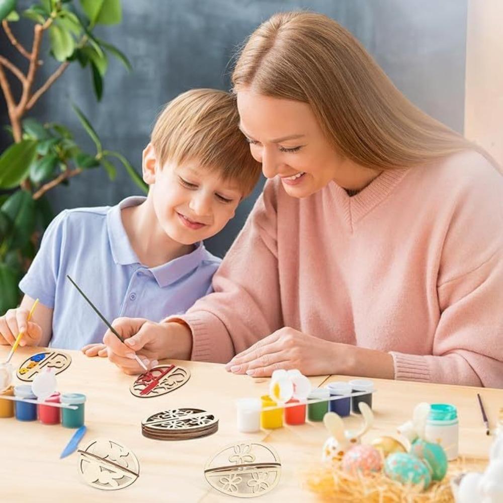 12pcs DIY Easter Eggs Wood Crafts Handmade 3D Stars Butterfly Unfinished Wooden Slices Paintable Desktop Ornaments Holiday Decor