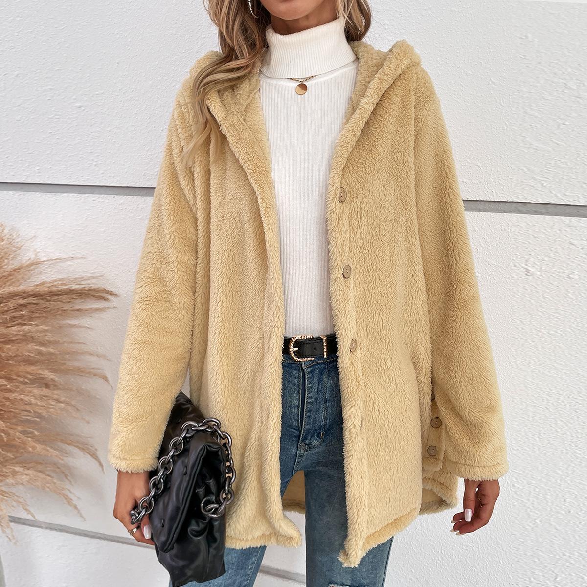 

Плюшевое пальто на пуговицах с капюшоном, асимметричного кроя - Европейская и американская женская мода, однотонное (77 Доступно) Medium жёлтый