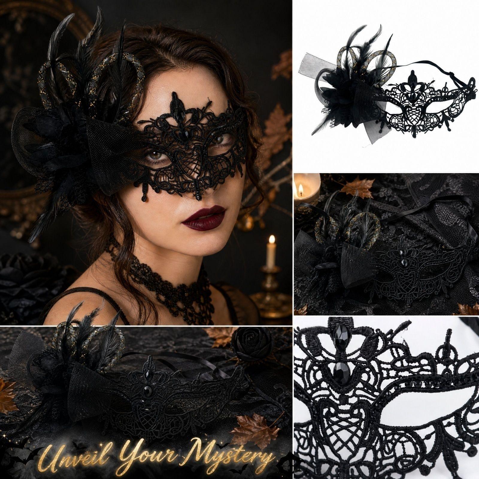 Women s Lace Masquerade for Halloween Costume Party One Size чёрный