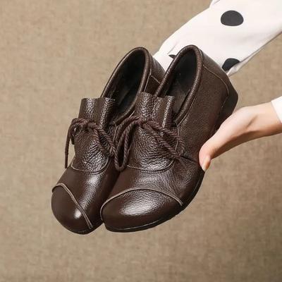 Women's Brown Leather Loafers – Comfortable Flat Shoes with Braided Lace for Casual and Daily Wear Zapatos De Mujer