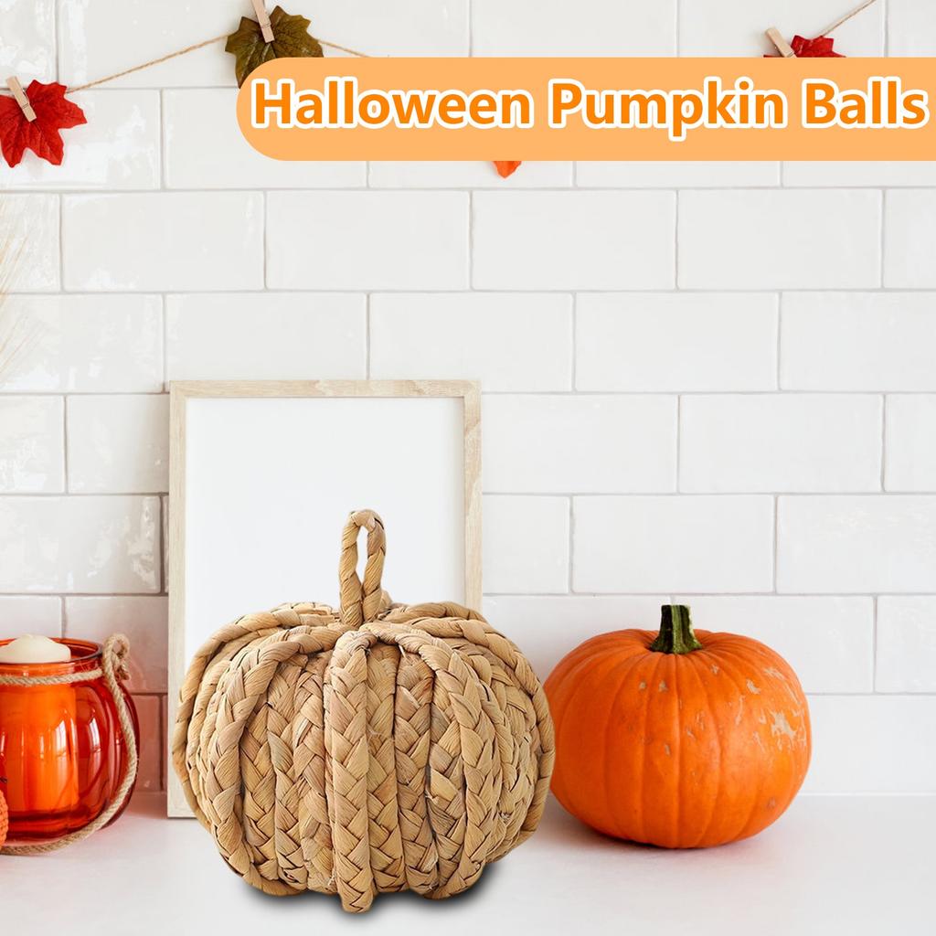 Hand-woven Pumpkin Balls, Straw-woven Home Living Room Decorations, Twisted Pattern Pumpkin Ornaments.
