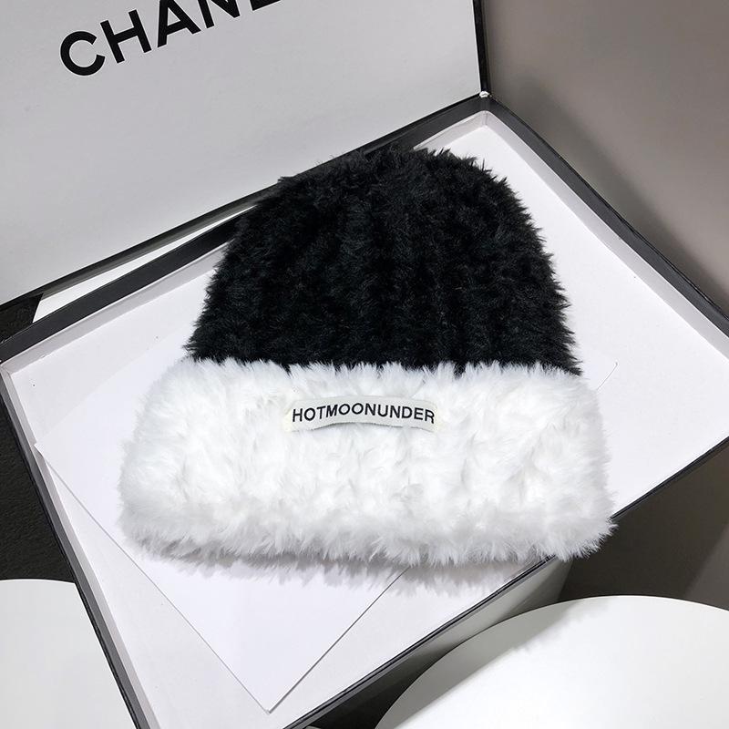 New Arrival: Women's Winter Korean Plush Colorblock Hat with Ear Flaps - Big Head Fit, Face-Framing Design