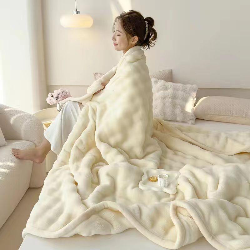 Winter Thick Blanket Imitation Rabbit Hair Bubble Velvet Air Conditioner Flannel Sheets Covered Laid Bedding Warm Double-sided Plush Sofa Towel