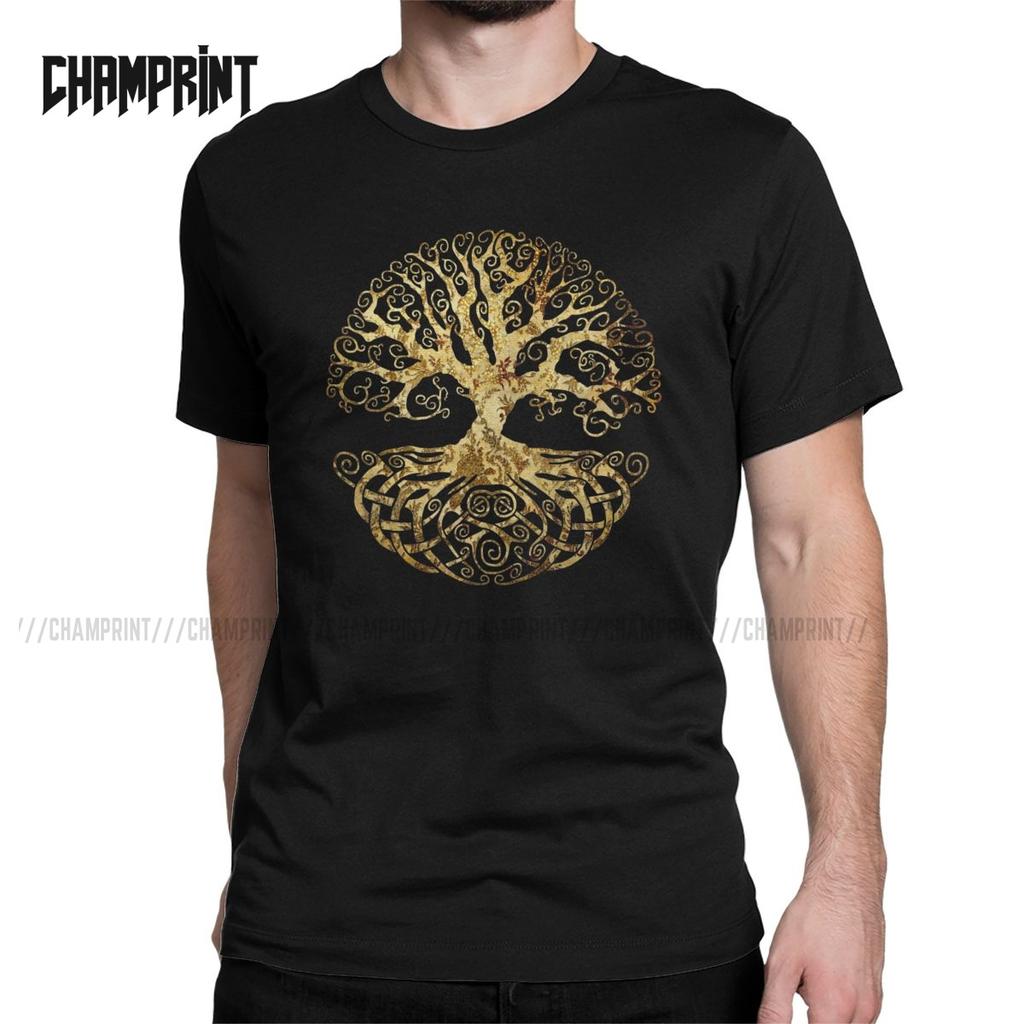 Tree Of Life T-Shirt for Men Forest Nature Budda Symbol Novelty Pure Cotton Tees Round Neck Short Sleeve T Shirts Birthday Gift