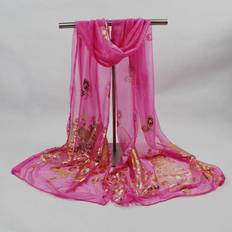 

MISS женский разноцветный длинный шарф с павлиньим цветком и шифоновой шалью розы красного