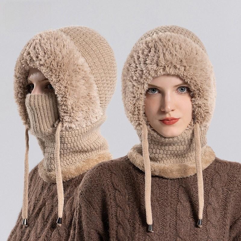 Knitted Winter Hat For Women With Neck Covering And Windproof Features For Outdoor Cycling