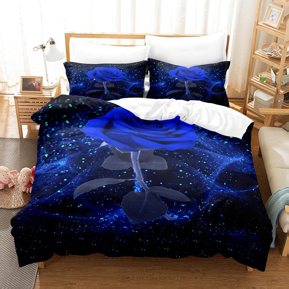3D Digital Printing Three-Piece Quilt Cover Pillowcase Bed Sheet Quilt Cover Rose Bedding