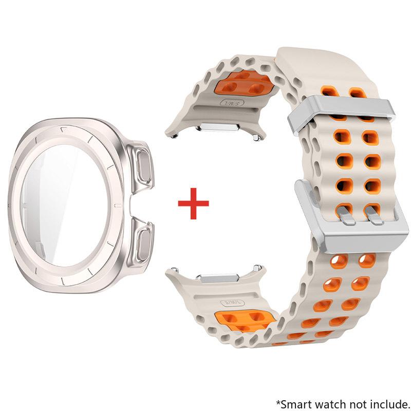 Glass+Case+Band For Samsung Galaxy Watch Ultra Strap 47mm Sport silicone Bracelet for Galaxy Watch Ultra 7 47 Strap Accessories
