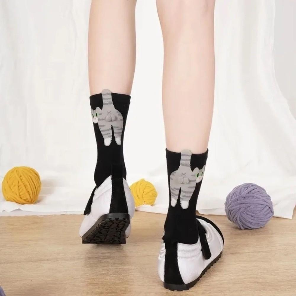 Soft Cartoon Cat Socks Breathable Novelty Kitty Socks Cute 3D Cat Eggs Socks Lady