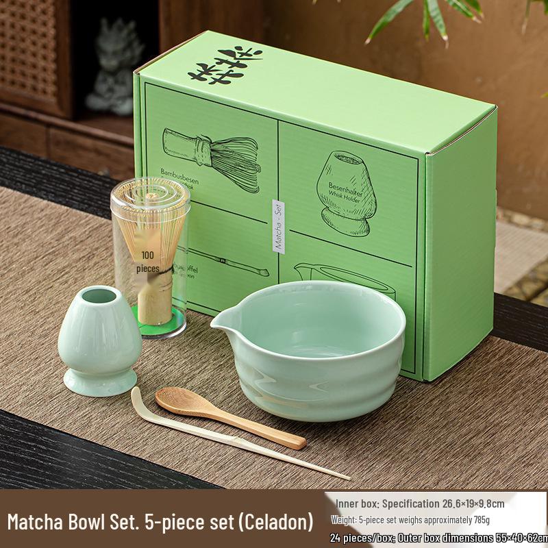 Japanese Ceramic Matcha Bowl & Bamboo Whisk Tea Set - Song Dynasty Tea Ceremony Gift Box