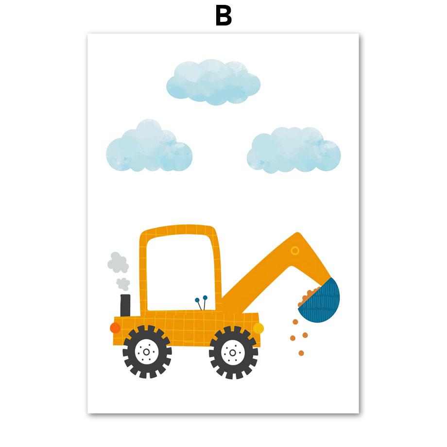 Modern Cartoon Crane Excavator Dump Truck Nursery Wall Art Canvas Painting Nordic Posters & Prints Pictures Baby Kids Room Decor