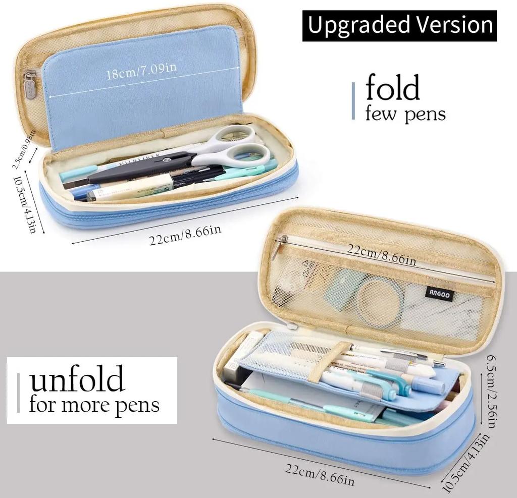 Purple Pencil Case Large Capacity Pen Bag Double Layer for Students Pouch Holder Box Office Stationery Back To School Supplies