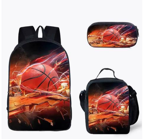 

School Season Three-Piece Set School Bag Pencil Bag Lunch Bag Street Tide Basketball Football Picture Backpack Set Backpack