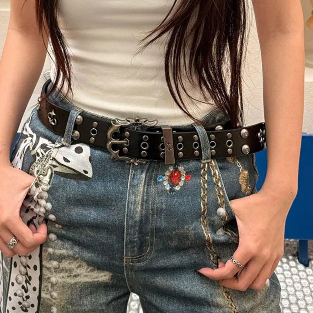 Carved Buckle Rivet Belt Spicy Girl Men Belt Trend Y2K Belt Jeans Accessories