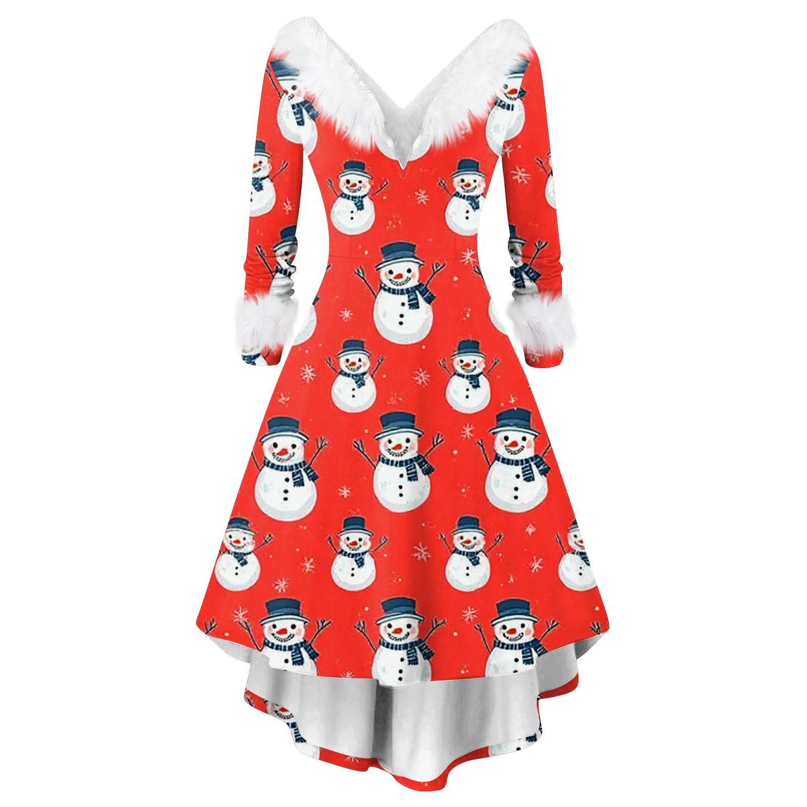 

Женское модное повседневное платье с V-образным вырезом и рождественским принтом с длинным рукавом S шафрановый