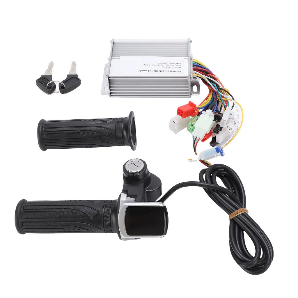 Electric Bike Controller Kit Brushless Motor Controller with Throttle Handle Grip Keys for Electric Scooter Modification