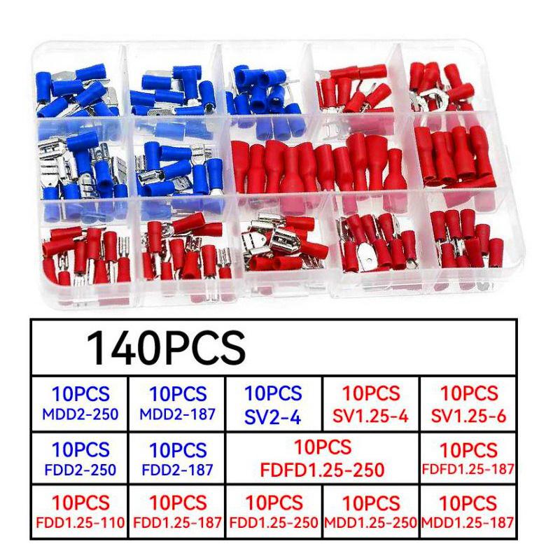 140/280Pcs Insulated Cable Connectors Spade Crimp Terminal Connector Kit with Wire Stripper Copper Contact Crimp Termination