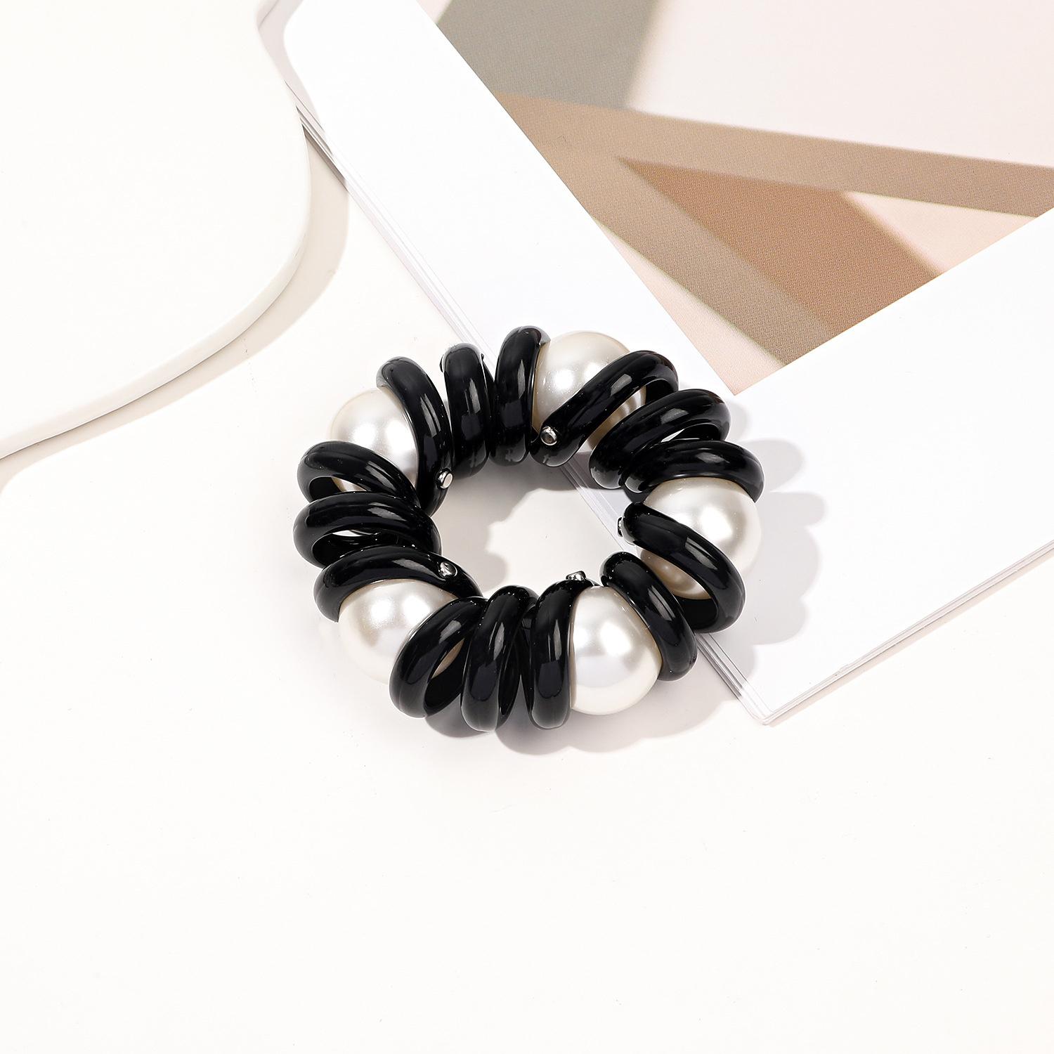 

Телефонний шнур Гумка для волосся Кільце Гумки для волосся Перлинні намистини Прозорий телефонний дріт Гумки для волосся Тримач для хвостика Жіночі аксесуари для волосся