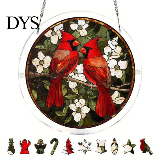 Home Window Hanging Ornament Christmas Acrylic Puzzle Suncatcher, Holiday Tree Snowman Stockings Red Bird Sun Catcher Stained Glass Art Kit