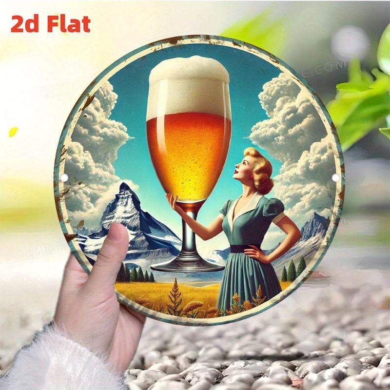 Retro Girl Tin Metal Logo Round Painting for Bar Restaurant