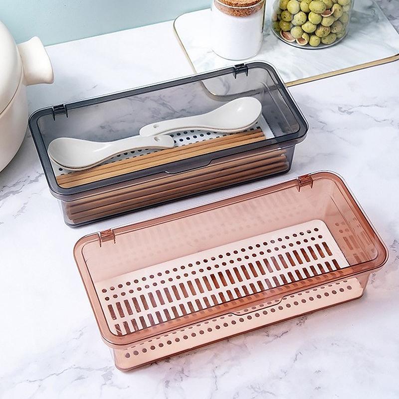 Porte-baguettes ménager avec couvercle, étanche à la poussière et égouttant, cage à baguettes, boîte de rangement pour vaisselle de cuisine
