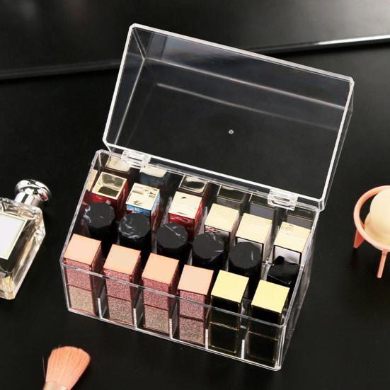 Transparent Lipstick Storage Box Organizer with 18 Compartments Large Capacity Dustproof Lipstick Nail Polish Container