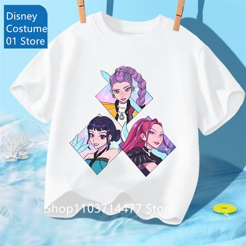 

Детская футболка KPop Demon Hunters 2025 Movie с круглым вырезом, мультяшная, для девочек и мальчиков, повседневная, с детским принтом, модная, повседневная одежда для девочек 110