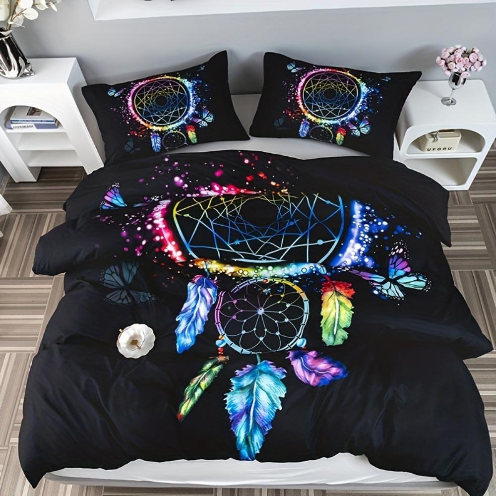 3pcs Black Bedding Set Dreamcatcher 3D Print Cozy Duvet Cover Set King Queen Twin Single Size Birthday Gift Adult Bedroom Decor