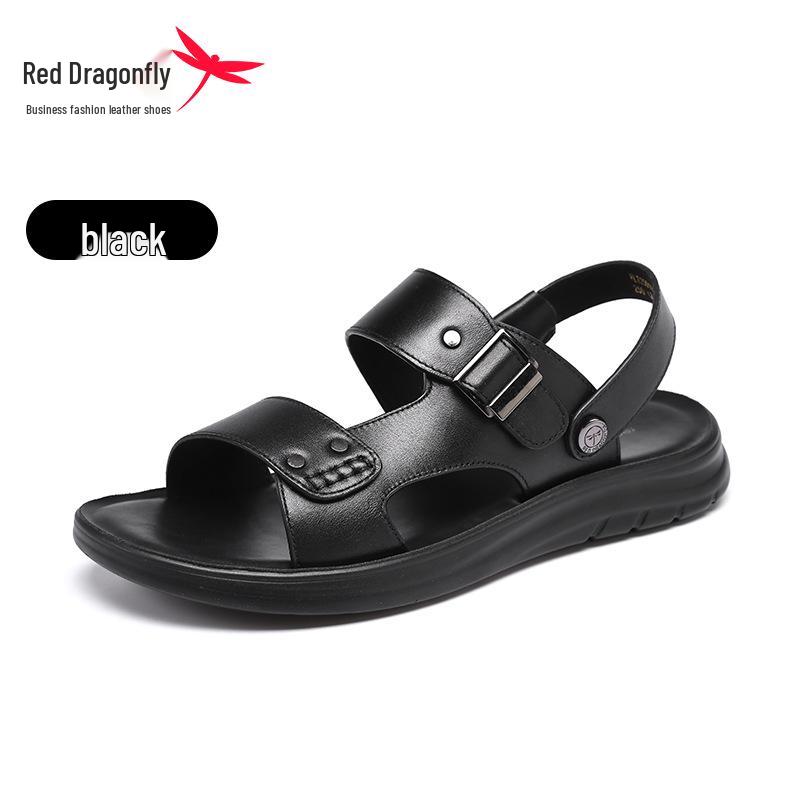 Red Dragonfly Men s Genuine Leather Non-slip Beach Sandals Slippers for Summer Driving 39