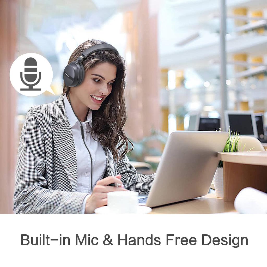 SIMOLIO TV Headphones, 6.6m Long Cable with Clip, Remote, and Microphone, Includes RCA Conversion Cable, Wired Headset for PCs, Laptops, and Tablets