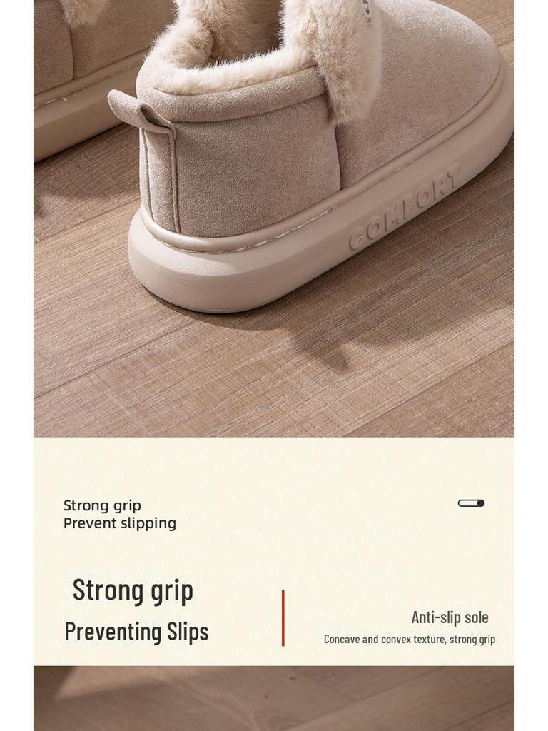 Women's and Men's Indoor Outdoor Cotton Slippers with Heels - Plush Velvet, Thick-Soled for Winter Comfort.