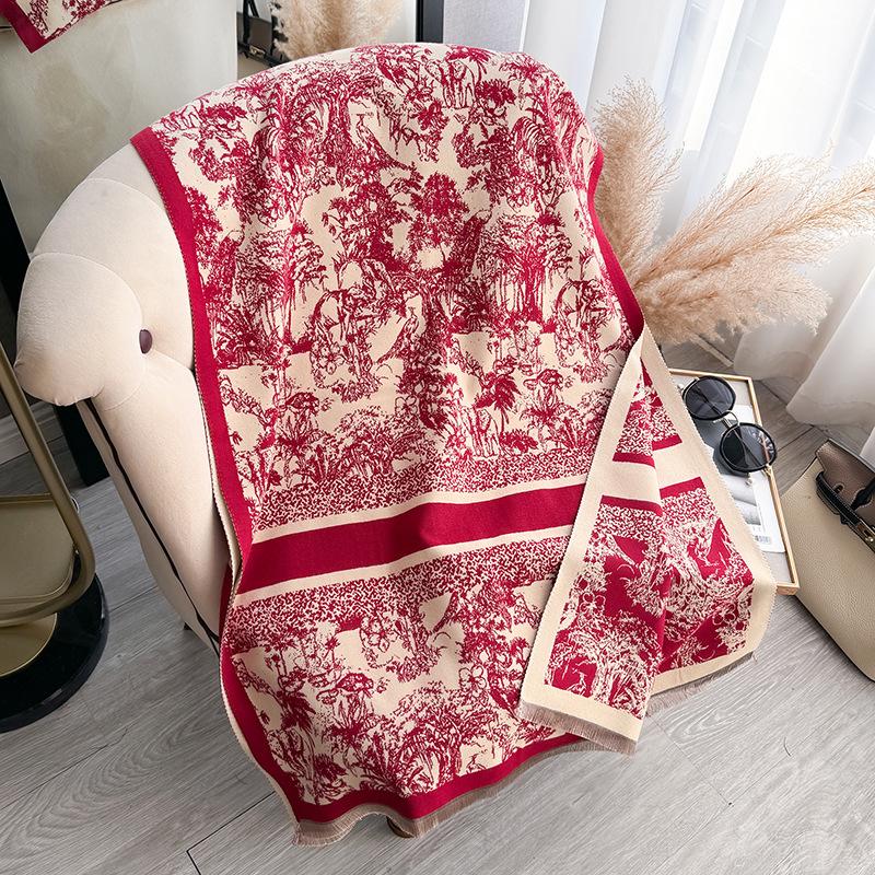 Tropical Jungle Wind Contrasting Colors Double-Sided Imitation Cashmere Scarf Winter High-End Warm Shawl