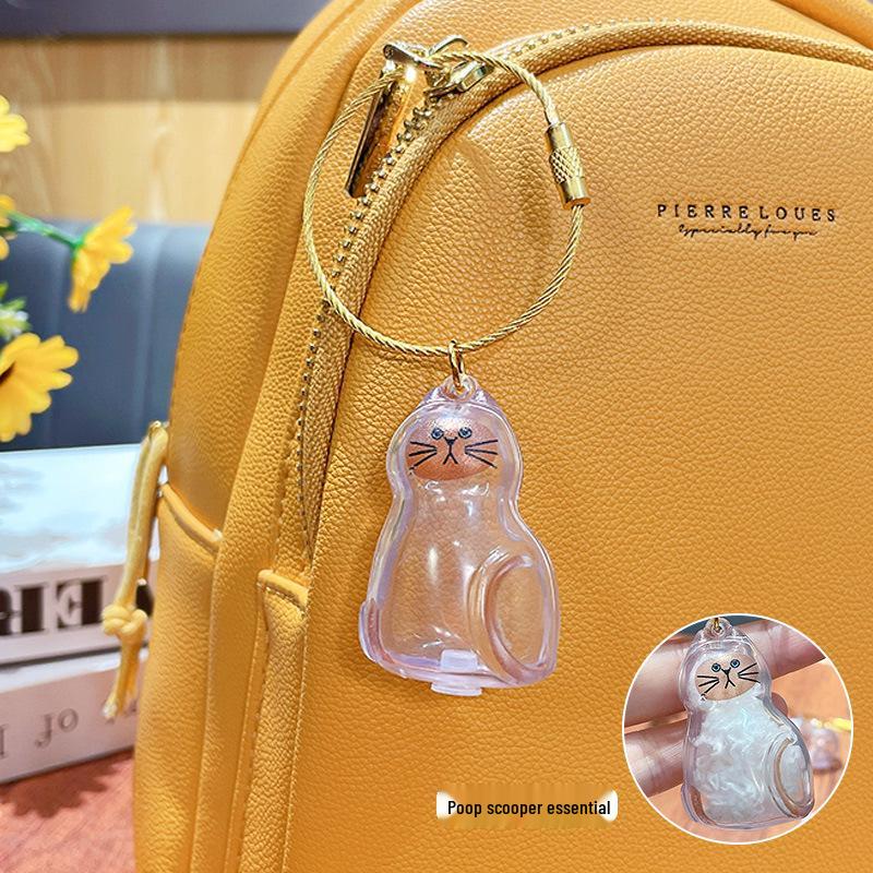 Blue Transparent Cat Hair Gashapon Keychain Storage Capsule