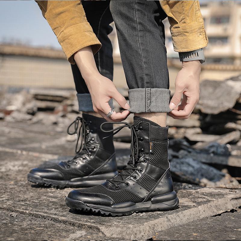 Breathable Combat Boots High-top Desert Military Boots Men's and Women's Outdoor Special Forces Shoes Mesh Sand-colored Tactical Shoes