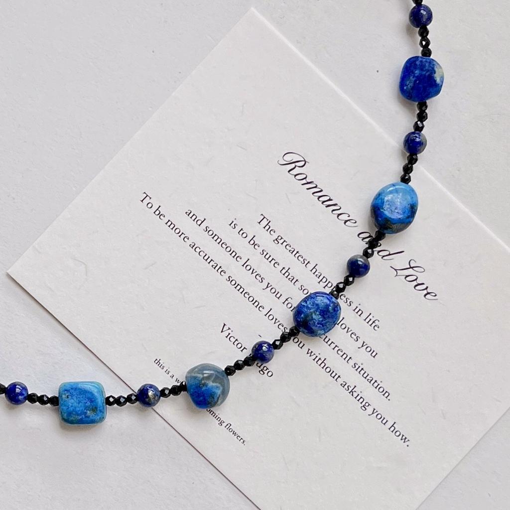 Wind Autumn and Winter Retro Romantic Planet Natural Lapis Lazuli Collarbone Chain Necklace