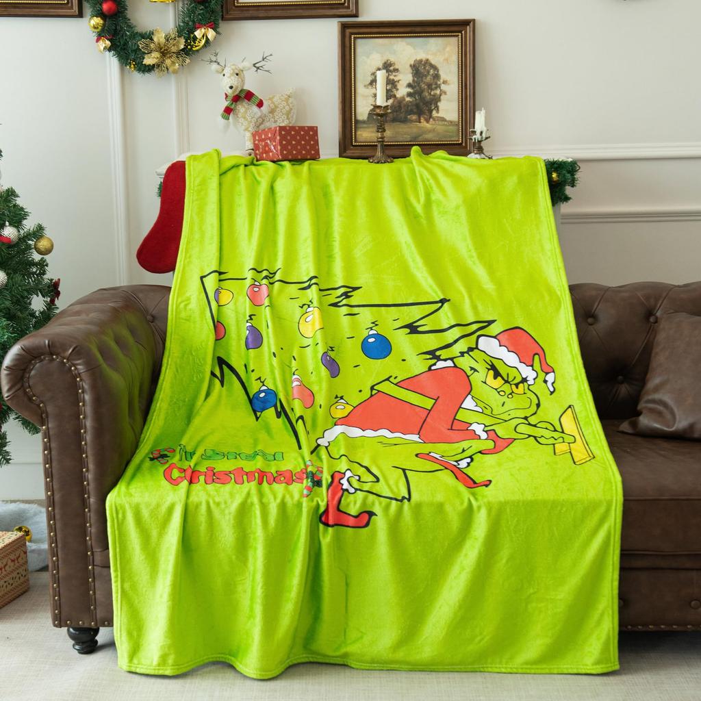 Christmas Atmosphere Cartoon Green Monster Blanket Soft And Comfortable Flannel Home Blanket Digital Printing Blanket