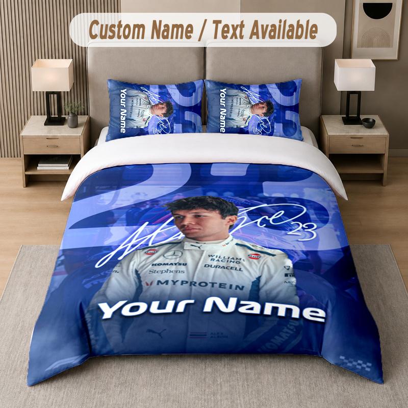 Custom Name Alex Albon 3Pcs Duvet Cover Set Personalized Text Bedding Pillowcases Bedroom