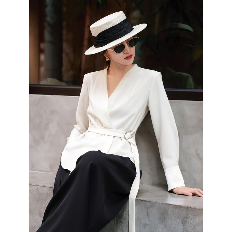Women's V-neck Long Sleeve Tie-Waist Commuter Shirt